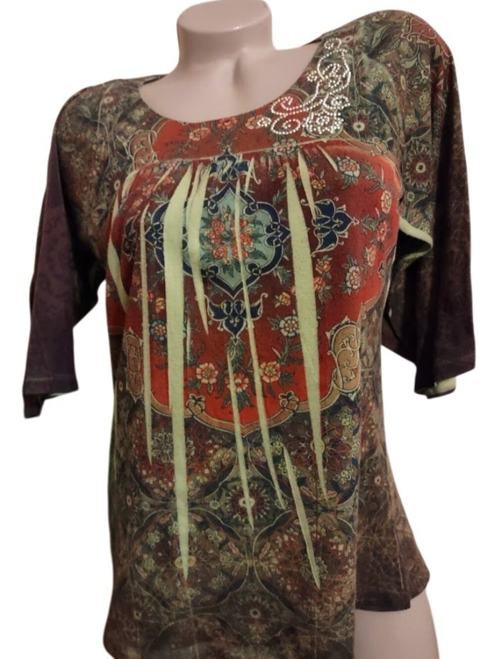Women's One World Live and let live green tunic top shirt Sz S